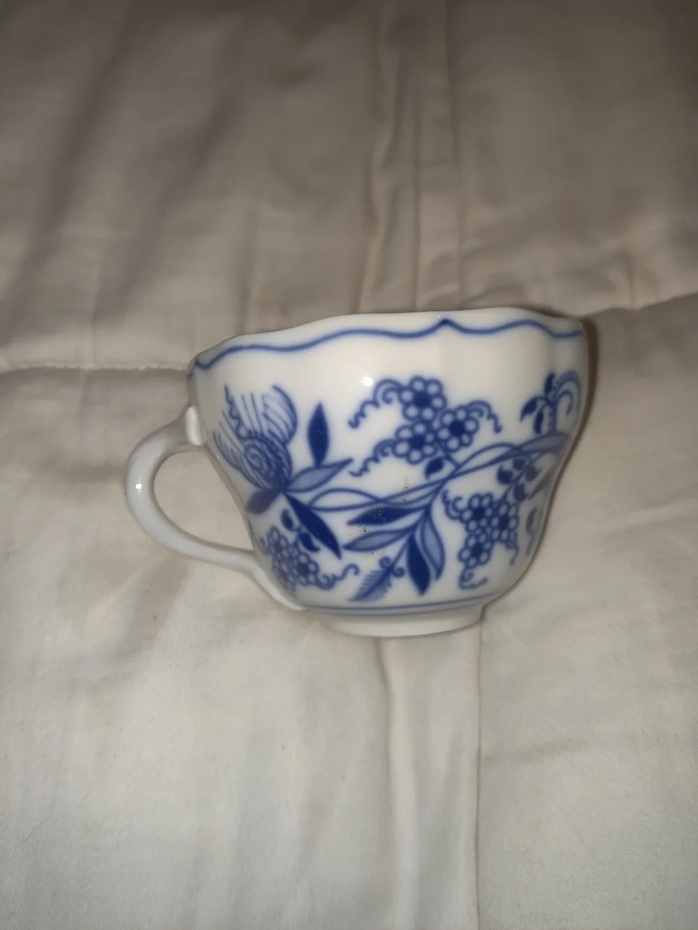 Blue Floral Porcelain Teacup - Classic White and Blue Design